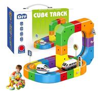 DIY Cube Track Set, 51/81/123 PCS Magic Rail Track Fusion Toy, Building Toys with USB Rechargeable Electric Train, Educational Railway System for Kids, Creative Play 51pcs