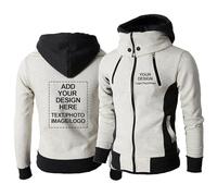 DIY Custom Mens Jackets Design Your Own Men's Hoodie Customised Company Name Logo Team Workwear Pullover Sweatshirt Tops Personalised Gift,Beige-XL