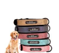 DIY Customisable Dog Collar Personalised Frosted Adjustable Pet Collar with Engraved Name, Soft Padded Leather Durable Collar for Small Medium Large Dogs (XS-XL Navy)