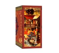 DIY Cutefun Bookend Cottage with LED Light, 3D Wooden Miniature Cottage Model, DIY Creative Handecraft Book Nook Model Gift for Adults Hobbyist (Dreaming of the Tang Dynasty)