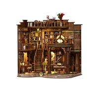 DIY Cutefun Bookend Cottage with LED Light, 3D Wooden Miniature Cottage Model, DIY Creative Handecraft Book Nook Model Gift for Adults Hobbyist (Dreamy Bookroom)