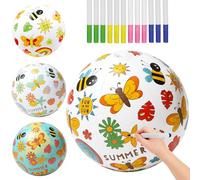 DIY Design Your Own Beach Balls (3 Pack) -16" Inflatable Beach Balls with 12 Waterproof Markers, Kids Art Supplies for Summer Crafts, Pool Party Favors, Creative STEM Activity for Ages 3+