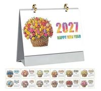 DIY Diamond Art Desk Calendar 2027,Floral Diamond Art Painting Monthly Flip Tabletop Calendars with Blank Notes Planner,Monthly Planner from Jan 2027 to Dec for Home Office Tabletop