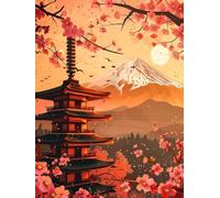 DIY Diamond Art Kits Adults, Drum Tower Cherry Blossoms 5D Full Drill Square Diamond Painting Gem Art， Mosaic Embroidery for Home Wall Decor Living Room Teenage Children Girl Gifts 70x140cm LZ228M