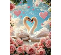 DIY Diamond Art Kits Adults, White Swan Flower 5D Full Drill Square Diamond Painting Gem Art， Mosaic Embroidery Gift for Home Wall Decor Living Lndoor Room Teenage Children Girl Gifts 50x100cm LZ296M