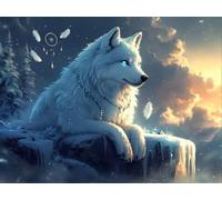 DIY Diamond Art Kits, White Wolf 5D Round Full Diamont Embroidery Painting Set, Waterproof HD Canvas, Suitable for Home Wall Decoration, Creative Gift 40x50cm YN1N-13