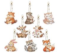 DIY Diamond Art Painting Animal Mother and Child Keychain Cartoon Pattern Acrylic Keychain Set (Double-Sided Dot Diamond)