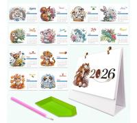 DIY Diamond Art Painting Calendar, Creative Diamond Art Desk Calendar with 12 Month Patterns, New Year Present for Family, Friends-06-Animals