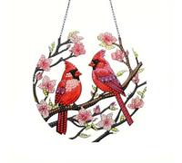 DIY Diamond Art Painting Cardinal Bird Ornament Kit, Hollow Cardinal Bird Hanging Wreath Kits Diamond Art Acrylic Window Hanging Kits for Home Window Decor-01-Cardinal Bird