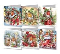 DIY Diamond Art Painting Christmas Cards, Christmas Blessing Present Folding Greeting with Envelope-03-Robin