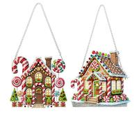 DIY Diamond Art Painting Christmas Tree Gingerbread House Creative Design PET Material Irregular Shape Home Decoration Pendant (Single-Sided Diamond)-2PCS-B
