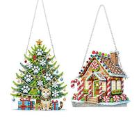 DIY Diamond Art Painting Christmas Tree Gingerbread House Creative Design PET Material Irregular Shape Home Decoration Pendant (Single-Sided Diamond)-2PCS-C