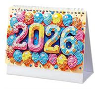 DIY Diamond Art Painting Desk 2026 Calendar Ornament, Colorful Balloon 2026 Desk Calendar, 5D Diamond Art Painting 12-Month Home Office Desktop Calendars for Planning Decoration (Pink)