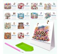 DIY Diamond Art Painting Desk Calendar Ornament Diamond Art Painting 2026 from Jan 2026 - Dec, 12 Monthly Desk Calendars, Table Calendar for Home Office Planning-2025-T