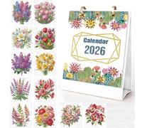 DIY Diamond Art Painting Floral Desk Calendar Ornament Diamond Art Painting 2026 from Jan 2026 - Dec, 12 Monthly Desk Calendars, Table Calendar for Home Office Planning-Flowers
