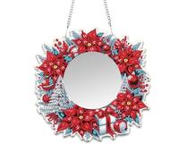 DIY Diamond Art Painting Flower Mirror Pendant, PET Material Irregular Shape Home Decoration Dressing Mirror Makeup Vanity-Poinsettia