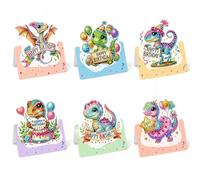 DIY Diamond Art Painting Greeting Cards Set, Congratulations Greeting Cards for Birthday Christmas Halloween Diamond Art Making Kits for Family Friends Handmade Gift-Dinosaur