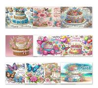 DIY Diamond Art Painting Greeting Cards Set with Lucky Scratch, 5D Diamond Christmas Halloween Blessing Greeting Wish, Birthday Card Making Kits for Family Friends Handmade Gift-Birthday