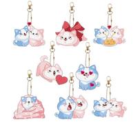DIY Diamond Art Painting Keychain Cartoon Pattern Acrylic Puppy Keychain Set (Double-Sided Dot Diamond)