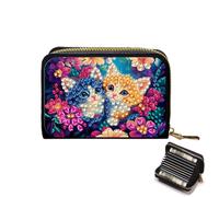 DIY Diamond Art Painting Kit - PU Leather Credit Card Holder Wallet & Coin Purse with Cat Pattern, Zipper Organizer 4.33x3.14in for Adults