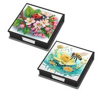 DIY Diamond Art Painting Note Storage Box, Gem Art Leather Message Paper Organizer Box with 160 Sheets of Paper, Note Box for Home, Office-2PCS-A