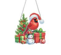 DIY Diamond Art Painting Ornament Kit, 5D Christmas Special Shaped Rhinestone Hanging Christmas Wreath Kits Diamond Art Acrylic Window Hanging Kits for Home Window Decor-04-Cardinal