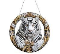 DIY Diamond Art Painting Pendant Arts Crafts Ornaments Kits Full Drill Crystal Embroidery for Home Wall Decor-White Tiger