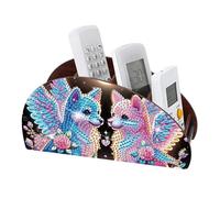 DIY Diamond Art Painting Remote Control Holder with 4 Compartments, Wooden Half Moon TV Control Holder for Remote Controllers, Office Supplies, Makeup Brush, Media Accessories-Dog