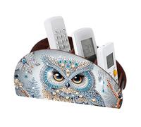 DIY Diamond Art Painting Remote Control Holder with 4 Compartments, Wooden Half Moon TV Control Holder for Remote Controllers, Office Supplies, Makeup Brush, Media Accessories-Owl