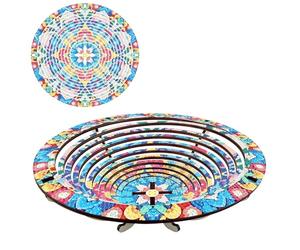 DIY Diamond Art Painting Round Tray, Diamond Art Wooden Tray Serving Tray Retractable with Stand, Diamond Painting Crystal Art Wooden Tray Kitchen Tray for Dinner, Tea, Bar-04-Mandala