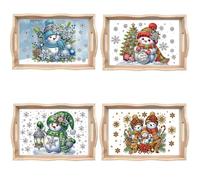 DIY Diamond Art Painting Tray Christmas Diamond Art Painting Tray Handmade Wooden Tray Dinner Plate Tea Coffee Tray for Breakfast, Bar Dinner Table-#14-4PC