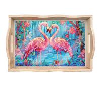 DIY Diamond Art Painting Tray Diamond Art Painting Tray Handmade Wooden Tray Dinner Plate Tea Tray Coffee Tray Diamond Wooden Tray Dinner Plate-Flamingo