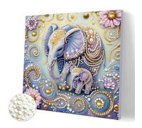 DIY Diamond Art Painting with Color Frame for Adults 25x25cm 5D Crystal Rhinestone Art Kit Creative Decor Handmade Gift, No Assembly Required-Elephant
