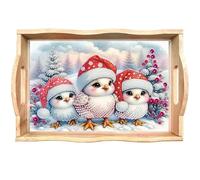 DIY Diamond Art Painting Wooden Tray Kit, Food Trays with Handle Diamond Painted Table Decoration Tray, for Breakfast Bar Dinner Table Gem Painting Art Set for Beginner-Christmas Bird