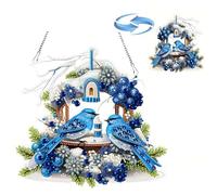 DIY Diamond Art Painting Wreath Kits Special Shaped Rhinestone Diamond Art Window Pendant Home Garden Wall Hanging (Double-Sided Pattern Single Side Point Drill)-#39-Blue Jay