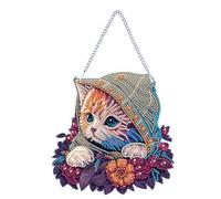 DIY Diamond Art Painting Wreath Kits Special Shaped Rhinestone Diamond Art Window Pendants Home Garden Wall Hanging Kits (Single Side Point Drill)-#01-Cat