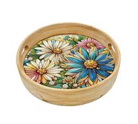 DIY Diamond Art Round Wooden Tray Kit, 10in Food Tray with Handle Diamond Painted Table Decoration Tray, for Breakfast Bar Dinner Table Gem Painting Art Set for Beginner-#04-Daisy