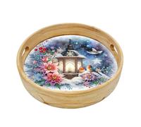 DIY Diamond Art Round Wooden Tray Kit, 10in Food Trays with Handle Diamond Painted Table Decoration Tray, for Breakfast Bar Dinner Table Gem Painting Art Set for Beginner-Christmas Light