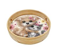 DIY Diamond Art Round Wooden Tray Kit, Food Tray with Handle Diamond Painted Table Decoration Tray, for Breakfast, Bar Dinner Table Diamond Dots Gem Painting Art Set for Beginners-#20-Cats and Dog
