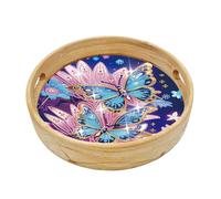 DIY Diamond Art Round Wooden Tray Kit, Food Tray with Handle Diamond Painted Table Decoration Tray, for Breakfast, Bar Dinner Table Diamond Dots Gem Painting Art Set for Beginners-#09-Butterfly-21.5cm