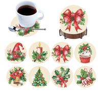 DIY Diamond Art Set 8Pcs Round Wood Cork Coasters
