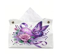 DIY Diamond Art Tissue Box Holder PULeather Crystal Crushed Diamond Desktop Organizer Bag Resin Rhinestone Storage Organizer for Home Office and Car Decoration