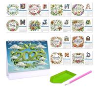 DIY Diamond Desk Calendar Ornament Diamond Art Painting 2026 from Jan 2026 - Dec, 12 Monthly Desk Calendars, Table Calendar for Home Office Planning-2026-N