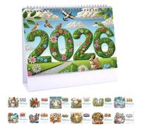 DIY Diamond Desk Calendar Ornament Diamond Art Painting 2026 from Jan 2026 - Dec, 12 Monthly Desk Calendars, Table Calendar for Home Office Planning-2026-D