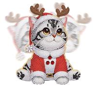 DIY Diamond Dots Desktop & Tabletop Ornament,Crystal Special Shaped 5D Diamond Art Kit for Adults - Home Office Desk Decor, Relaxing Craft Gift Idea(Shaking Head Christm Cat)