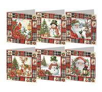 DIY Diamond Gem Christmas Greeting Cards 6 Pack Handmade Rhinestone Holiday | Card Set with Envelopes Crystal Art Craft Kit Drill Pen Tray Tools for Adults