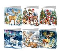 DIY Diamond Greeting Card - Animal Embroidery Arts Craft Kits, Diamond Art Painting for Birthday Thanksgiving Christmas - Folding Crafts Gift #13-Christmas Deer