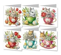 DIY Diamond Greeting Card, Easter Embroidery Arts Craft Cards Kits, Diamond Art Painting Greeting Card Arts for Birthday Thanksgiving Valentine's Day Folding Greeting Card Crafts-#01-Teacup Bunny