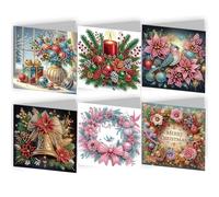 DIY Diamond Greeting Card, Embroidery Arts Craft Christmas Halloween Cards Kits, Diamond Art Painting Blessing Cards Set for Birthday Thanksgiving Folding Greeting Card Crafts-Wreath Candles