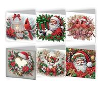DIY Diamond Greeting Card, Embroidery Arts Craft Christmas Halloween Cards Kits, Diamond Art Painting Blessing Cards Set for Birthday Thanksgiving Folding Greeting Card Crafts-Santa Claus-1